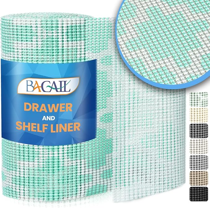 BAGAIL Drawer and Shelf Liner, 17.5 in X 10 Ft Non-Adhesive Shelf Liners for Kitchen Cabinets, Thick Strong Grip Liners for Desk, Shelves, Bathroom Drawers, Cabinet Protection - BlueQuatrefoil by BAGAILBASICS