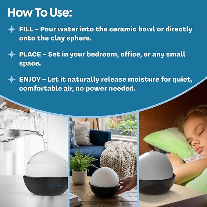 Humidifiers, Set of 2 Stone Decorative Ceramic Natural Water Humidifier, Non-Electric Battery Free for Bedrooms, Great for Babies by Bluestone - Image 6