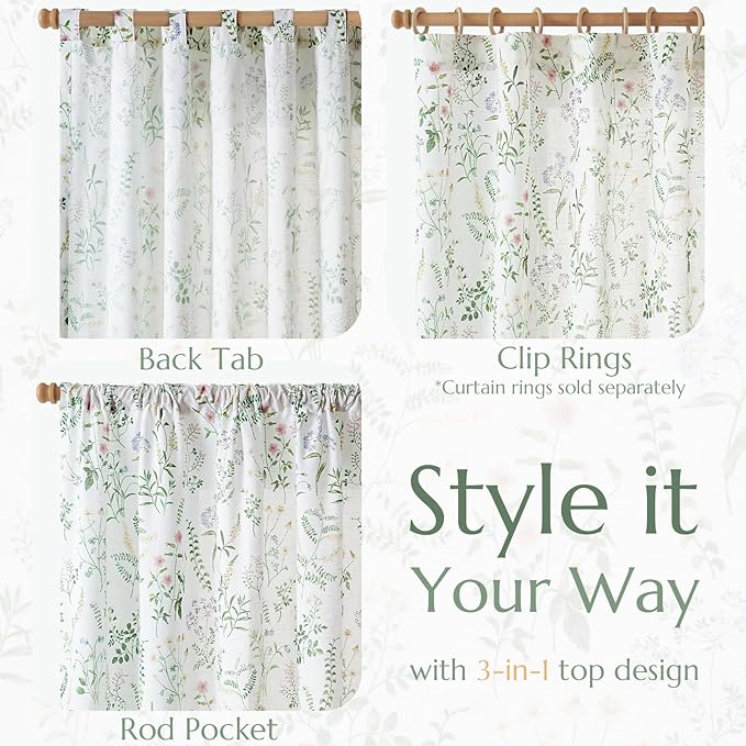 jinchan Floral Linen Blend Curtains for Living Room 84 Inch Length French Country Farmhouse Printed Curtains Sage Green on White Rod Pocket Back Tab Light Filtering Window Drapes 2 Panels - Image 5
