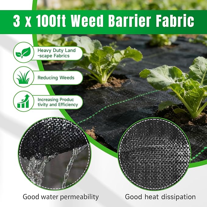Weed Barrier Fabric Planting Cover - 3 x 100 FT Heavy Duty Landscape Fabric Ground Cover Block for Outdoor Planting - Image 4