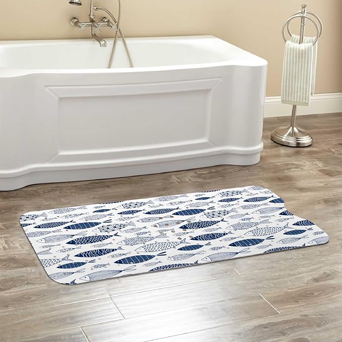 Fish Bathtub Mat Non Slip, Boho Baby Bath Mat for Tub Rubber Tub Mat, Cute Kids Bath Mats for Bathroom Ocean Anti Slip Shower Mat with Suction and Drain Holes Machine Washable, 40″X16″ - Image 6
