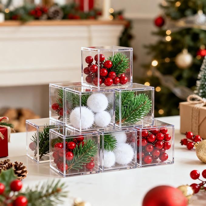 Acrylic Box 2 Packs 3 * 3 * 3 Inch Clear Square Cube Display Case, Multi-Purpose Storage Box Container Acrylic Decorative Boxes with Lids for Birthday Valentine's Day Party Favor - Image 6