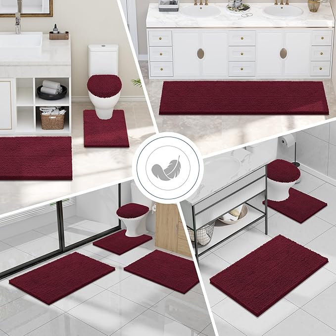 Smiry Luxury Chenille Bathroom Rugs 71x47, Extra Soft and Absorbent Shaggy Bath Mat, Machine Washable, Non-Slip Plush Carpet Runner for Tub, Shower, and Floor, Home Decor Accessories, Burgundy - Image 7