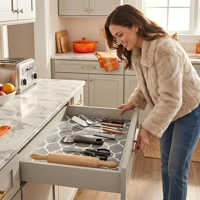 Coavas Extra Grip Thickened Shelf and Drawer Liner - Non-Adhesive Non-Slip Waterproof Mats for Kitchen Cabinets, Drawers, Shelves, Dresser & Cupboard, Easy Cut DIY (Gray, 17.5IN x 10FT) - Image 5