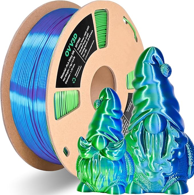 OVV3D PLA Filament 1.75mm, Silk PLA Dual Color Blue Green 3D Printer Filament, High Speed 3D Printing Filament，Silk Blue Green Filament 1.75mm+ /- 0.02mm，1 kg by OVV3D