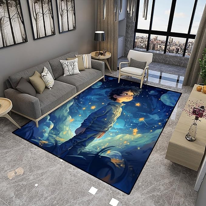 Floor Covering, Star Boy Pattern Printing Foldable Area Rugs Fade Resistant, Flame Resistant, Quick Dry, Stain Resistant, Waterproof Floor Carpet for Living Room Bedroom, 78 x 96 Inch - Image 4