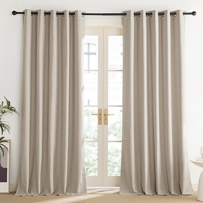 NICETOWN Oatmeal Vintage Open Linen Weave Flax Thermal Curtains, 100% Blackout Curtains 102" Long for Dining Room, Soundproof Window Treatment Drapes for Home Office, 62" Wide Per Panel, Set of 2 - Image 2