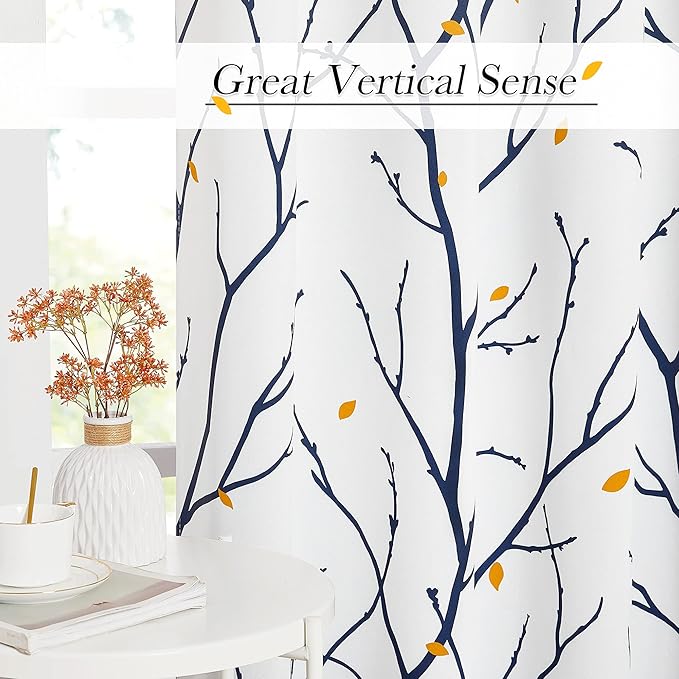 NICETOWN Branch Fall Curtains for Living Room 84 inches Long, Grommet Blackout Light Blocking Thermal Curtains & Drapes Artistic with Flower Petals for Bedroom, Navy Blue, 2 PCs, W52 x L84 - Image 7