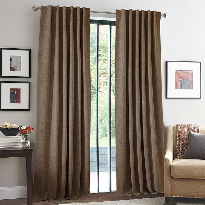 RYB HOME 100% Blackout Linen Textured Curtains 84 inches Long, Thermal Insulating Privacy Energy Saving for Bedroom Living Room Window Office Theater Dining Nursery, W 52 x L 84 in, Coffee, 2 Panels - Image 2