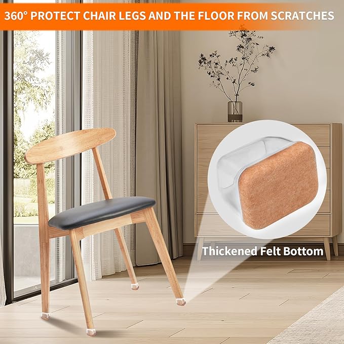 Ezprotekt 16 Pcs Rectangle Clear Silicone Chair Leg Floor Protectors with Felt, Rectangle Chair Leg Caps, Furniture Leg Covers Cups for Chair Table Desk Anti- Scratches (Fit L :1.3-1.7", W: 0.6-0.9") - Image 4