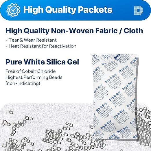 Dry & Dry 300 Gram [5 Packets] Silica Gel Packets Desiccants, Silica Packets - Rechargeable Silica Gel Packs, Desiccants Packets, Silica Gel - Image 2