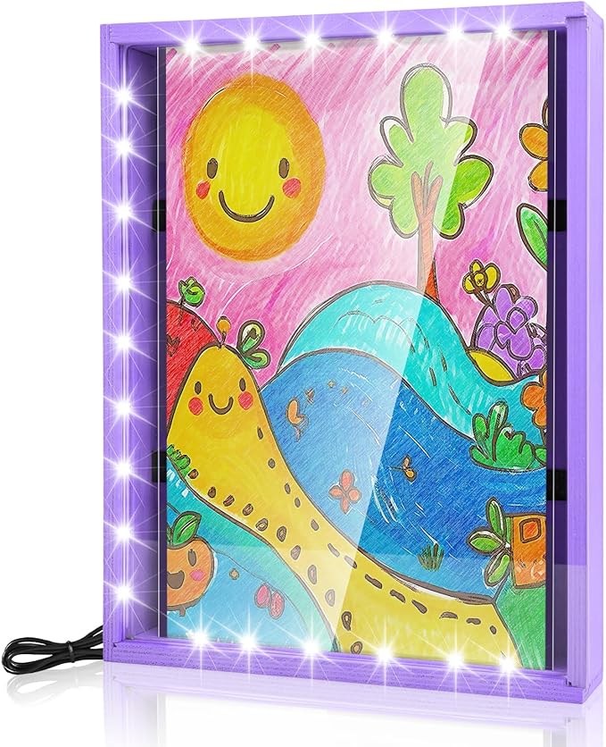 Shadow Box with LED Light Dried Flowers Changeable Artwork Photos Display & Storage Frame Wall-mounted & Tabletop Display Shadow Box(Lilac) - Image 2