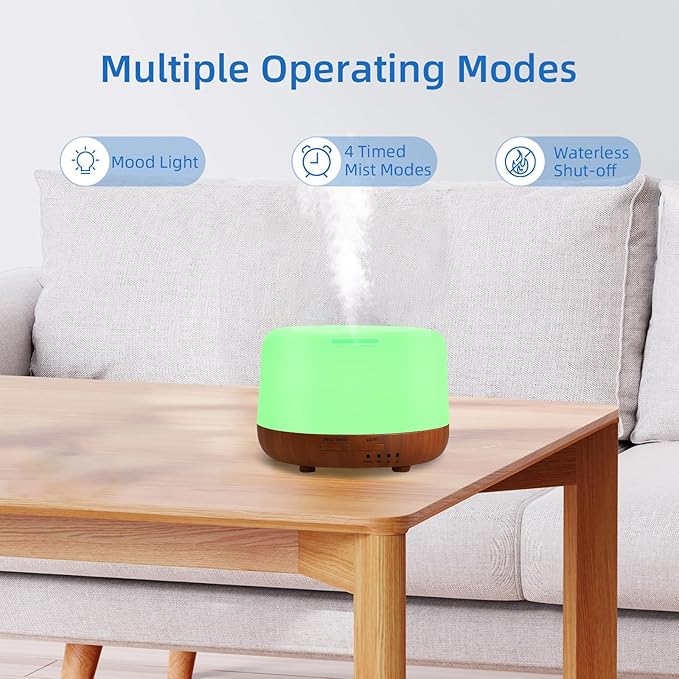 300ML Essential Oil Diffuser Aromatherapy Diffuser, Quiet 8 Hours Operation, 7-Color LED Light, 4 Timer, Remote Control, Auto-Off, Easy to Clean, for Bedroom, Living Room, Office, Home Gifts - Image 6