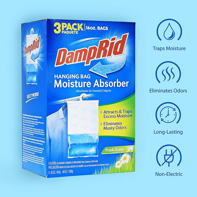 DampRid Hanging Bag, Moisture Absorber, Pack of 3 (16 oz. ea.), 3 Pack, Blue - Image 5