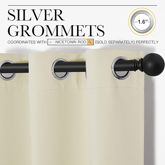 NICETOWN Kitchen Curtains for Decoration, Thermal Insulated Grommet Room Darkening Draperies/Panels for Laundry (Beige, 2 Panels, W42 x L68 inches) - Image 3