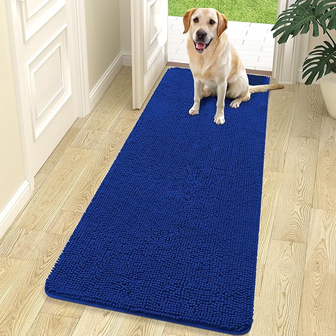 OLANLY Dog Door Mat for Muddy Paws 70x24, Absorbs Moisture and Dirt, Absorbent Non-Slip Washable Doormat, Quick Dry Chenille Mud Mat for Dogs, Entry Indoor Entryway Carpet for Inside Floor, Royal Blue by OLANLY