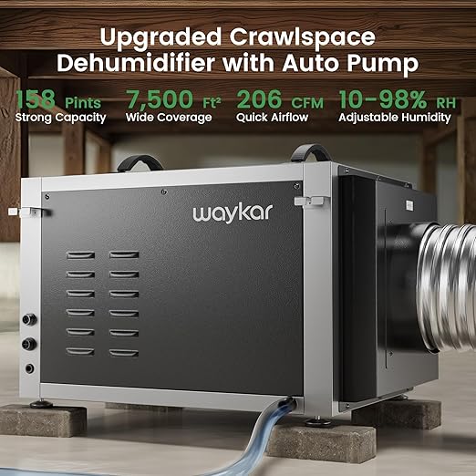 Waykar 158 Pints Crawl Space Dehumidifier with Remote Control and Pump, Dual Duct HVAC Commercial Whole-House Dehumidifier for Basement, Industry Water Damage Unit - 5-Year Quality Coverage - Image 2
