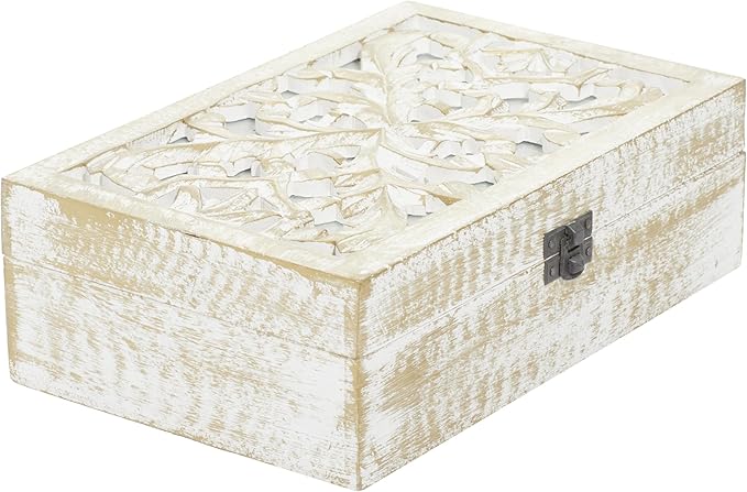 Deco 79 Mango Wood Floral Handmade Decorative Box Decorative Keepsake Boxes with Hinged Lid, Set of 3 Storage Boxes 8", 10", 12"W, White - Image 2