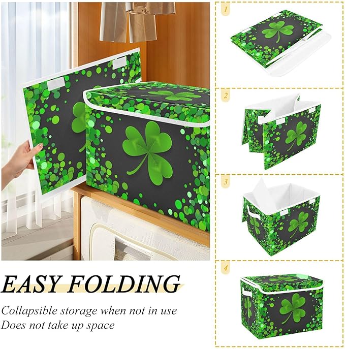 xigua St. Patrick's Day Storage Bins with Lids and Carrying Handle,Foldable Storage Boxes Organizer Containers Baskets Cube with Cover for Home Bedroom Closet Office - Image 4