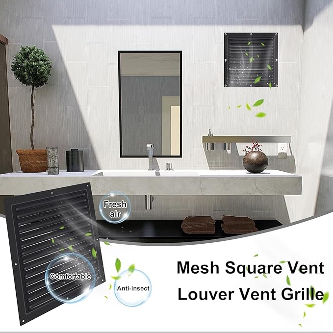2 Pcs 12" x 12" Gable Vent Shed Attic Vent with Screen Mesh Square Metal Vent Covers Vent Grille for Exterior Door House Attic Garage Ceiling, Boost Ventilation and Guard Against Moisture (Black) - Image 3