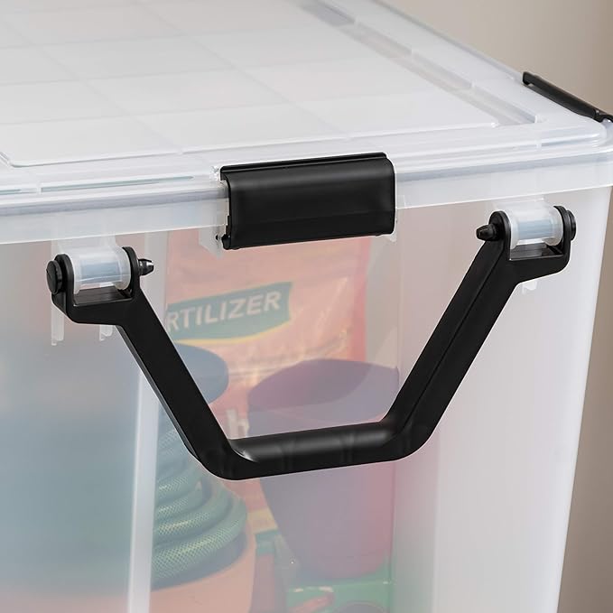 IRIS USA WeatherPro 103 Qt Storage Bins with Lids, 2 Pack, BPA-Free Plastic Gasket Box with Tight Latch and Seal, Stackable Nestable Tote Tub - Clear/Black - Image 7