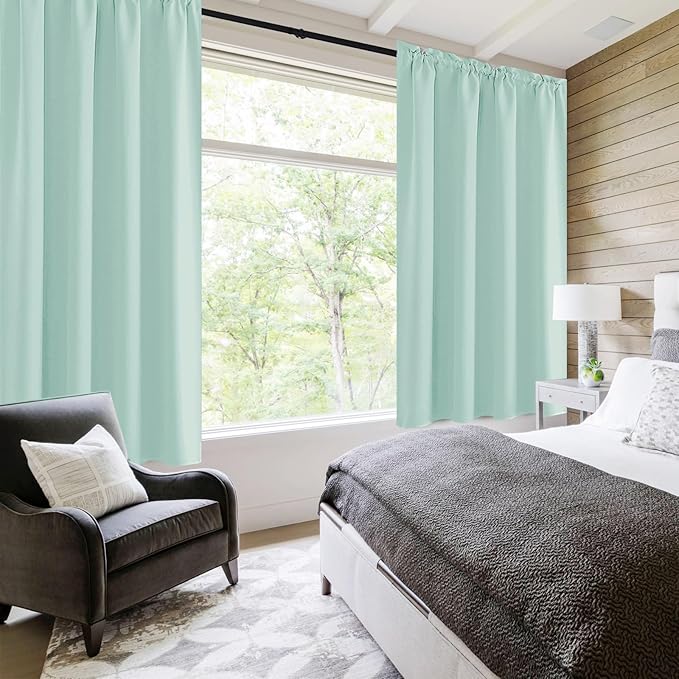 DWCN Blackout Curtains for Living Room Thermal Insulated, Energy Saving & Noise Reducing Bedroom Curtains, Mint Green, W 52x L 45 Inch, Set of 2 Rod Pocket Curtain Panels - Image 2