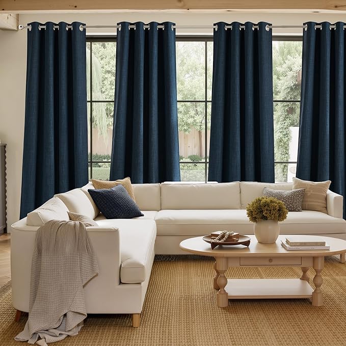 NICETOWN Short Faux Linen Navy Blue Blackout Curtains 63 inches Long for Kitchen - Privacy Panels for Living Room Bedroom, Modern Farmhouse Style Easy Care Grommet Top, 2 Panels, W42 by L63 - Image 4