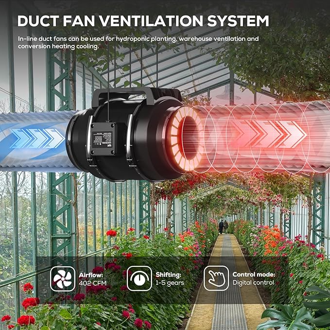 Inline Duct Fan 6 Inch 402 CFM Ventilation Exhaust Fan with Temperature and Humidity Controller, Silent Grow Tent Fan for Heating Cooling Booster - Image 3