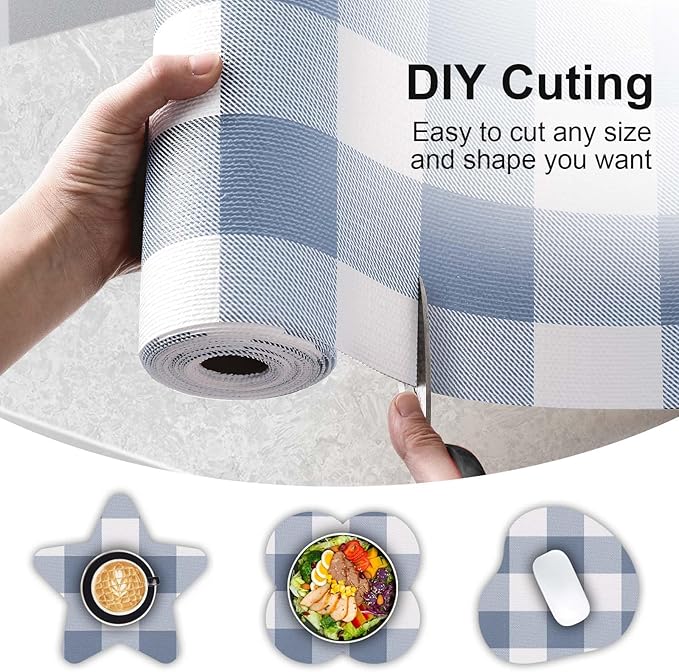 Shelf Drawer Liner for Kitchen Cabinets Non-Adhesive, 23.6In x 30FT Non-Slip Strong Grip Thickened Gingham Cabinet Liners for Shelves, Dresser, Cupboard, Pantry, Tool Box, Bathroom Drawers, Blue/White - Image 5