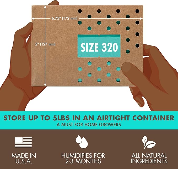 Boveda 62% Two-Way Humidity Control Pack For Storing 5 lb – Size 320 – Single – Moisture Absorber for Storage Containers – Humidifier Pack – Individually Wrapped Hydration Packet - Image 3