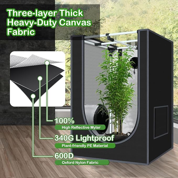 2x2 Grow Tent 24"x24"x36" Grow Tents 600D Mylar Hydroponic Indoor Plants Growing Tent with Floor Tray Grow Room - Image 5
