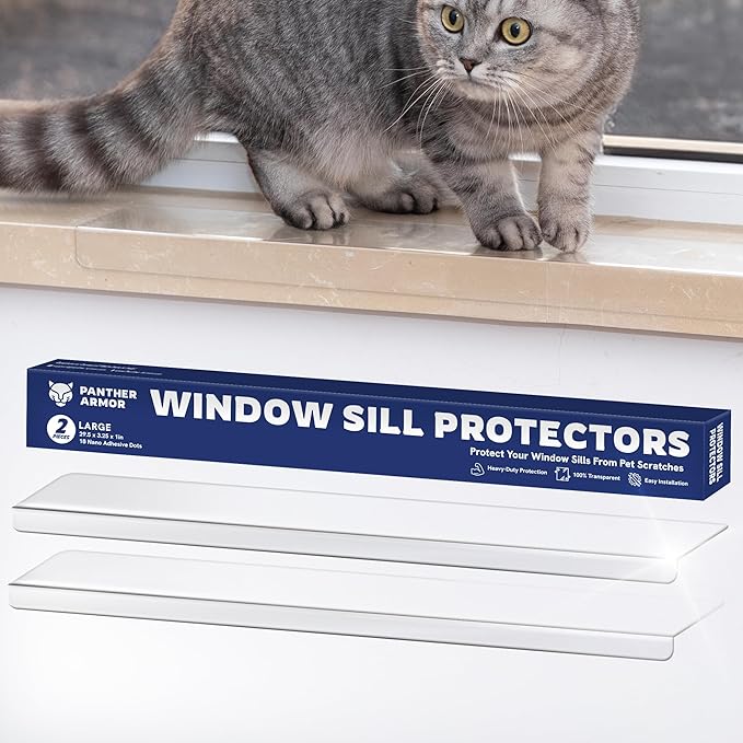 Panther Armor Window Sill Protector 2 Pack, Window Sill Cover and Windowsill Protector for Dogs and Cats, Clear Window Ledge Protector, Fits 29.5 x 3.25 Inch Sills, Easy Stick On Install, Large by PantherArmor