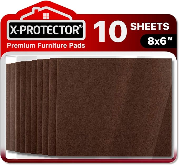 Felt Furniture Pads X-PROTECTOR - 10 Pack Premium 8”x6” Heavy Duty 1/5” Felt Sheets! Cut Furniture Felt Pads for Furniture Feet You Need – Best Furniture Pads for Hardwood Floors! Brown by X-Protector