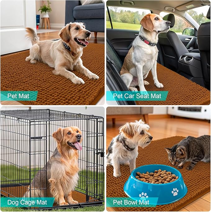 OLANLY Dog Door Mat for Muddy Paws 36x24, Absorbs Moisture and Dirt, Absorbent Non-Slip Washable Doormat, Quick Dry Chenille Mud Mat for Dogs, Entry Indoor Entryway Carpet for Inside Floor, Ochre - Image 7