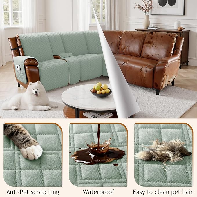 Arfntevss Waterproof Recliner Sectional Couch Covers for Reclining L Shape Sofa Cover Non Slip Washable L Shaped Slipcover Sets for Dog Furniture Protector (5 Seat with 1 Console Cover, Sage Green) - Image 6