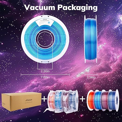 AMOLEN Silk Shiny Gradient PLA 4KG 3D Printer Filament Bundle, Sparkle Gradient PLA Filament 1.75mm Pack for Most FDM 3D Printer, 1KG X 4 Spools - Image 6
