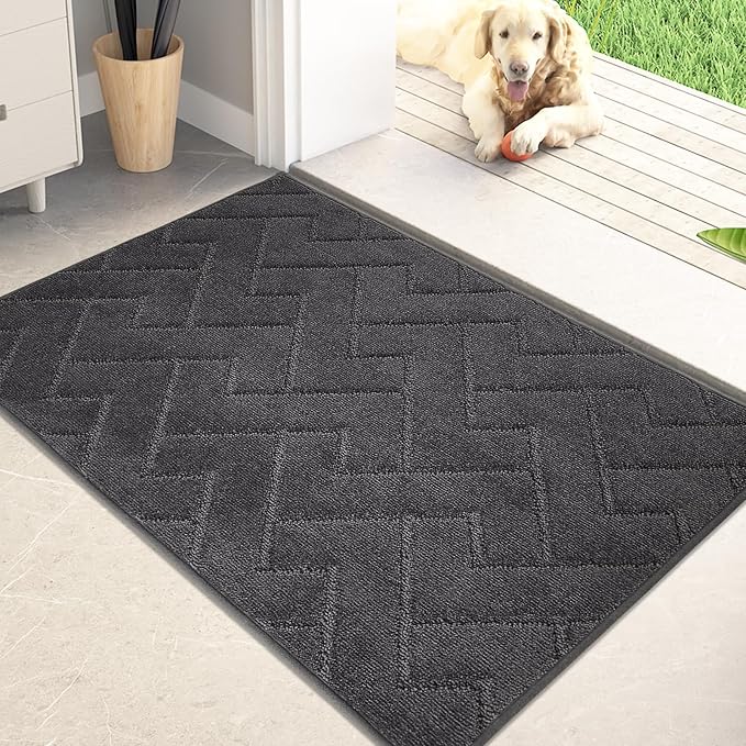 PURRUGS Dirt Trapping Door Mat 20" x 31.5", Non-Slip Machine Washable Entry Rug, Dog Doormat, Indoor Front Door Mat, Super Absorbent Entryway Rug for Muddy Shoes & Paws, Charcoal by PURRUGS