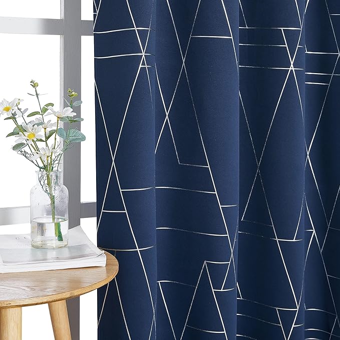 NICETOWN Blackout Curtain Panels 84 inches Long, Window Treatment Foil Printed Line Pattern Thermal Insulated Grommet Blackout Drapes for Living Room/Office/Guest Room (Navy, 1 Pair, 52 inches Wide) - Image 6