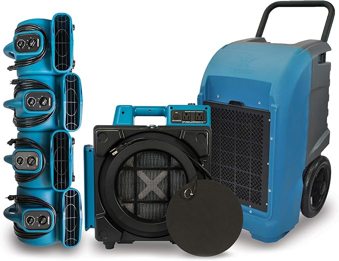 XD-125 Commercial Water Flood Damage Restoration Package for Home Garage Basements Restrooms Restaurants Crawl Spaces-Includes 4 Mini Air Movers,Dehumidifier,Mini HEPA Air Scrubber-Blue by XPOWERManufactureInc-HomeImprovement