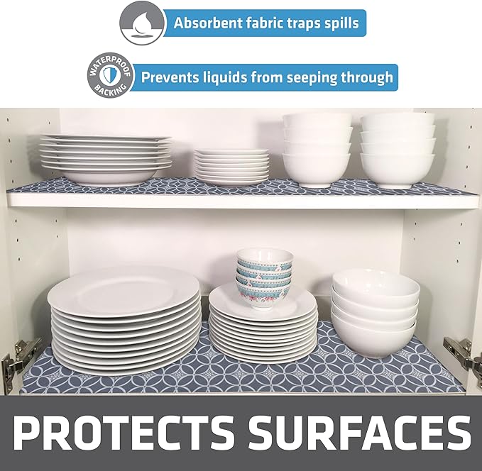 Drymate Premium Luxury Shelf & Drawer Liner, Thick Cushioned Fabric, Non-Adhesive, Absorbent, Waterproof, Slip-Resistant, Liners for Kitchen Cabinets, Cupboards (USA Made)(12”x59”)(2-Pack)(IndigoGrey) - Image 3
