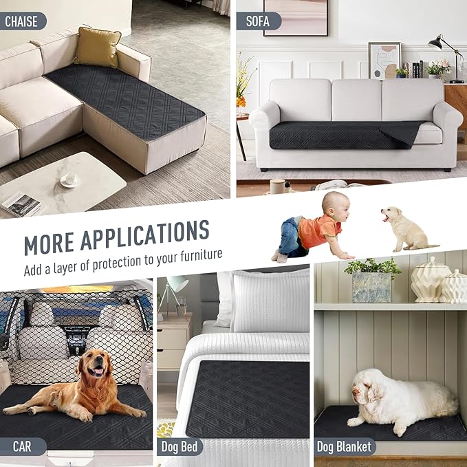 TAOCOCO 100% Waterproof Reversible Couch Cushion Cover for Dogs & Pets - Chaise & Sectional Sofa U Shape Couch Furniture Protector Slipcover (Black) - Image 5