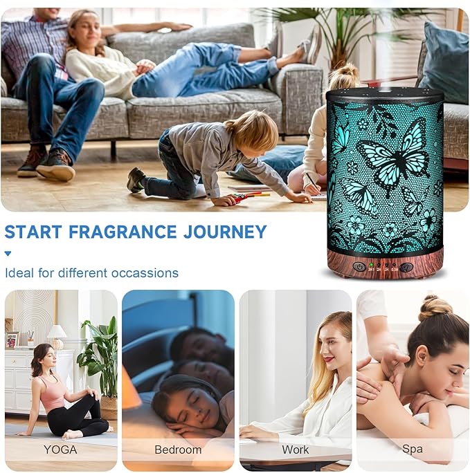 Essential Oil Diffuser 120ML Metal Aromatherapy Diffuser with Timer, Cool Mist Humidifier with Auto Shut-Off & 7 Color Lights for Home Office Spa (Big Butterfly) - Image 7