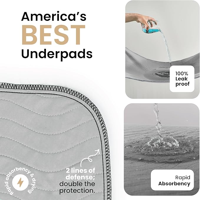 IMPROVIA® Washable Underpads, Heavy Absorbency Reusable Incontinence Pads for Kids, Adults, Elderly, and Pets, Waterproof Protection Floor (Gray, 34"x36" (Pack of 4)) - Image 2