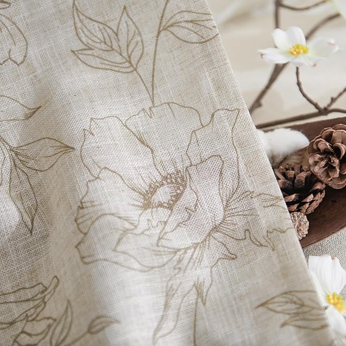 jinchan Linen Floral Curtains for Living Room 84 Inch Length Taupe Flower Curtain Rod Pocket Back Tab Farmhouse Curtains with Printed Floral Bedroom Window Curtain Set, 2 Panels Taupe - Image 6