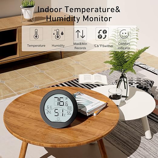SECRUI Hygrometer Thermometer for Room Temperature Humidity Meter Indoor Thermometer Accuracy Calibration LCD Temperature Sensor with Maximum and Minimum Records, TH1,Black - Image 2