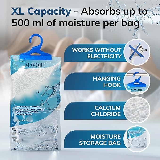 Hanging Moisture Absorber Bags, Dehumidifier Bags for Closet, Wardrobe and Laundry Room, Reduce Moisture, Odors, and Dampness, Long-Lasting Humidity Control, 16.9 oz per Bag (Pack of 10) - Image 8