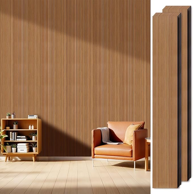 PS Wall Panels for Interior Wall Decor, 20-Pack 78.74×11.81 in., Covers 129.16 sq.ft, Lightweight Wall Panels, Glue-On Wall Covering Panels-Teak by LARWORKS
