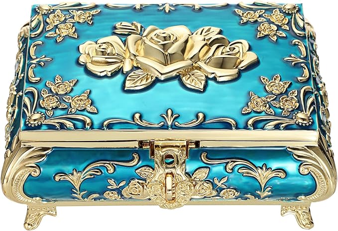 Hipiwe Metal Decorative Jewelry Box Vintage Treasure Chest Case Ornate Trinket Organizer Earrings Necklace Bracelet Storage Box Ring Holder Keepsake Box for Women by Hipiwe