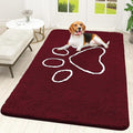 OLANLY Dog Door Mat for Muddy Paws 70x46, Paw Print Design, Absorbs Moisture and Dirt, Absorbent Non-Slip Washable Doormat, Quick Dry Chenille Mud Mat for Dogs, Entry Indoor Entryway Carpet, Burgundy by OLANLY