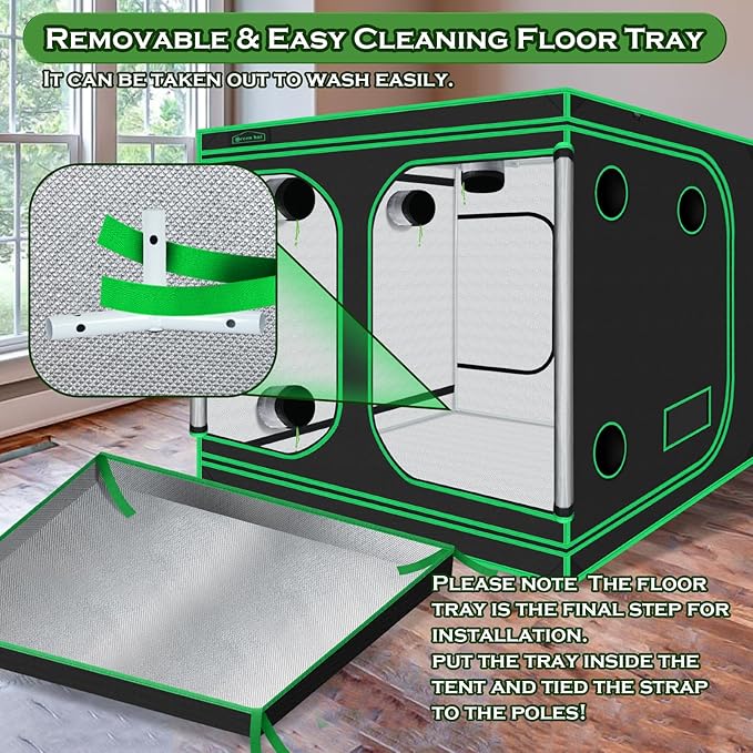 10x10 Grow Tent, 120"x120"x78" Growing Tent with Observation Window and Floor Tray for Hydroponics Indoor Plant Growing Large Grow Room - Image 6